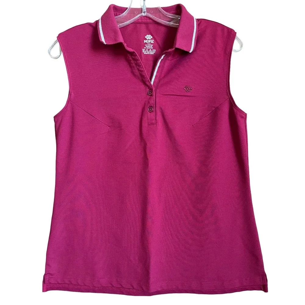 Mofiz Golf Top Womens Medium Red Sleeveless Stretch Tennis Country Club Preppy